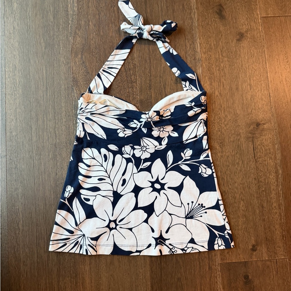 Tommy Bahama Navy and White Floral Halter Top
